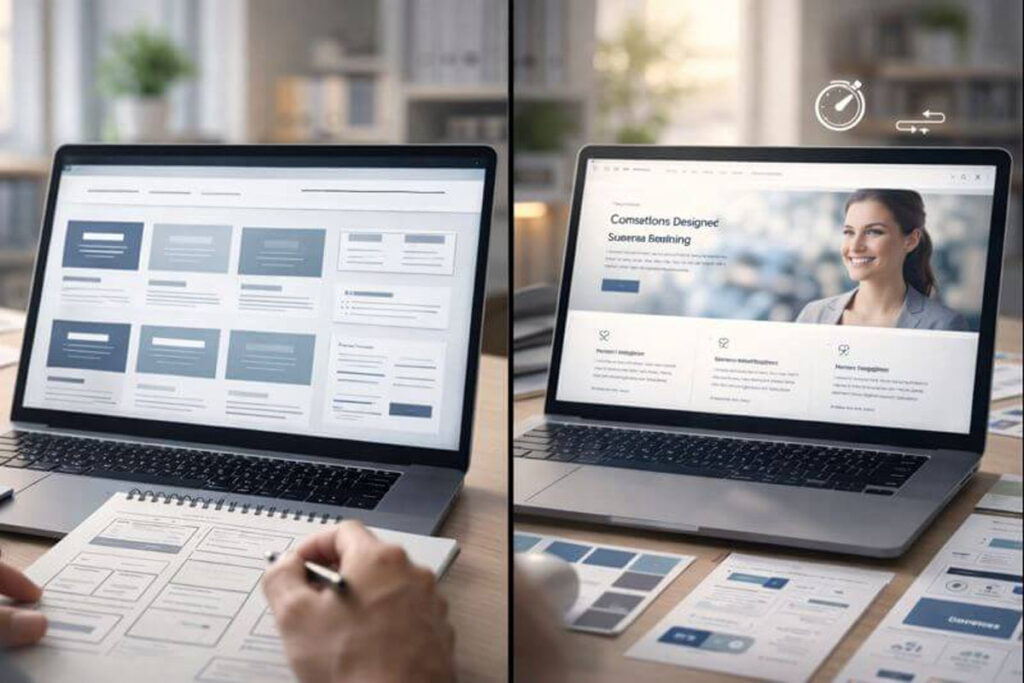 Custom website layout vs generic theme template comparison