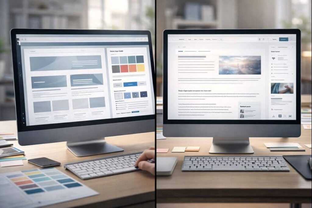 Full WordPress website design compared with blog customization layout