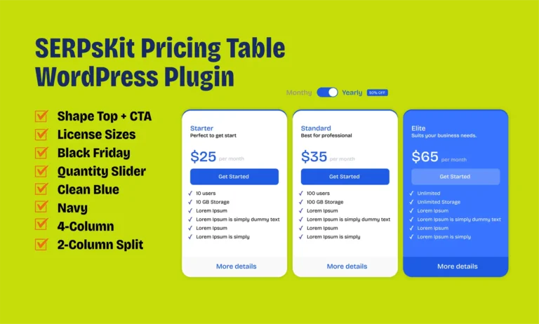 SERPsKit Pricing Table WordPress Plugin