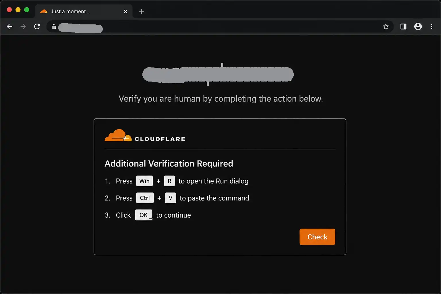 ClickFix attack instructions asking visitors to press Windows Run and paste a command